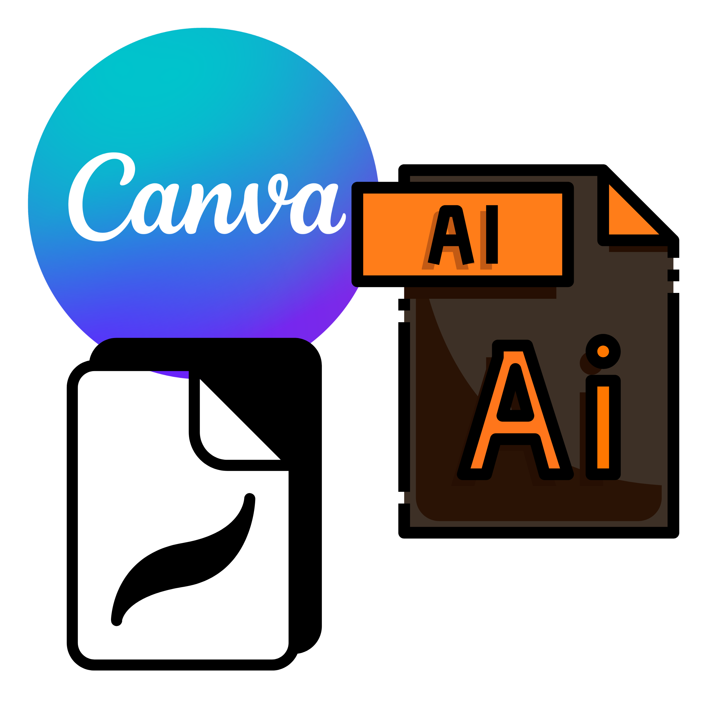 Logos of Canva, Adobe Illustrator, and Procreate design tools for creating printables.